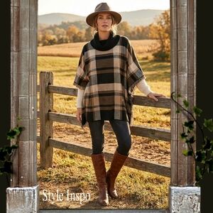 Alison Sheri Plaid Poncho